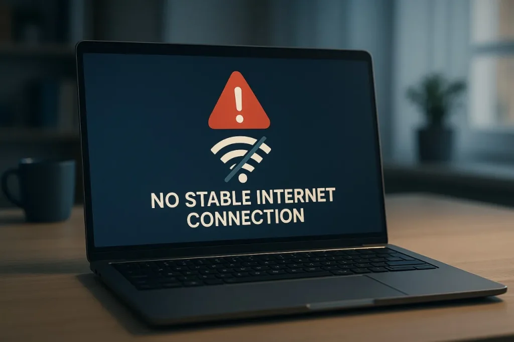 Internet connection problem notification on screen