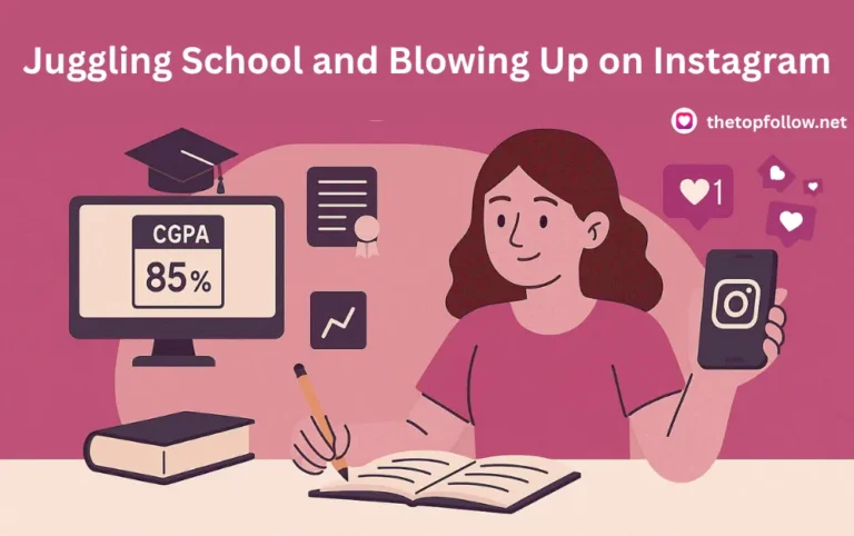 Student balancing studies and Instagram growth.